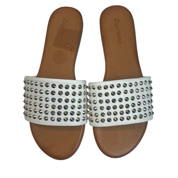 NWOT Zigi Soho Slides - White Faux Leather with Silver Studs - 9 - Picture 2 of 10